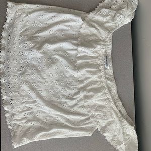 white ROOMMATES floral eyelet off the should top